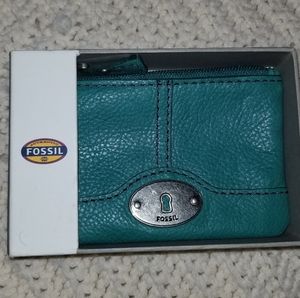 Fossil Leather Marlow Zip Coin Teal New With Tags